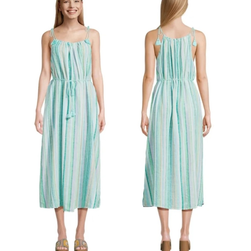 Women's Linen Blend Tie Shoulder Midi Dress, Size. S 4-6 NWT